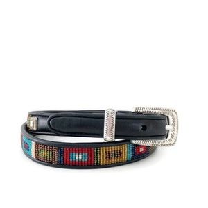 Brighton Black Leather Belt Skinny Beaded 32